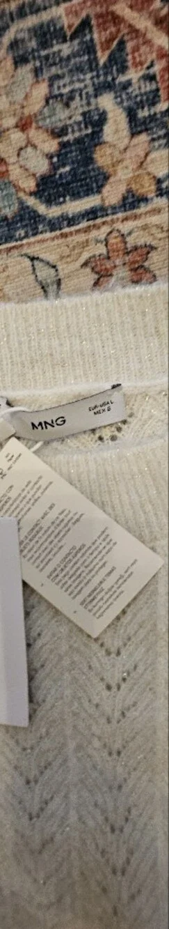NWT Mango Ecru Cable-Knit Lurex Sweater with Black Sheer Hosiery Size L